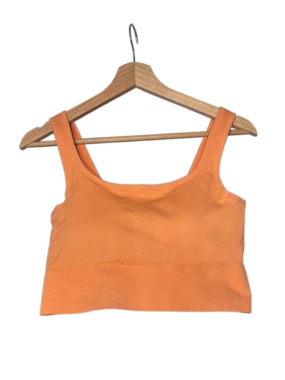 J.Crew SculptStretch Square Neck Longline Ribbed Sports Bra Peachy Orange LARGE